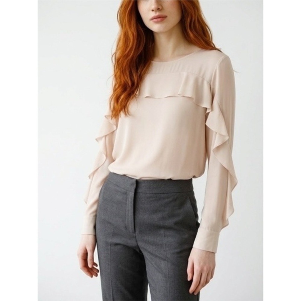 Banana Republic Blouse Dusty Rose Ruffle Long Sleeve Size M